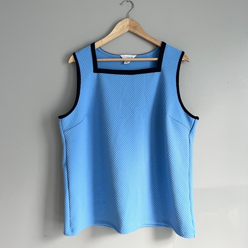 Liz Claiborne Womens XXL Blue Sleeveless Square Neck Textured Shell Tank Top